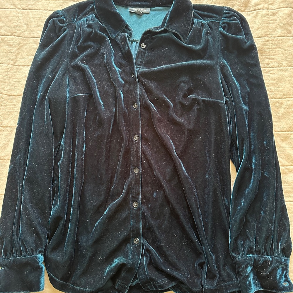 Modcloth Velvet Shirt in Rich Blue